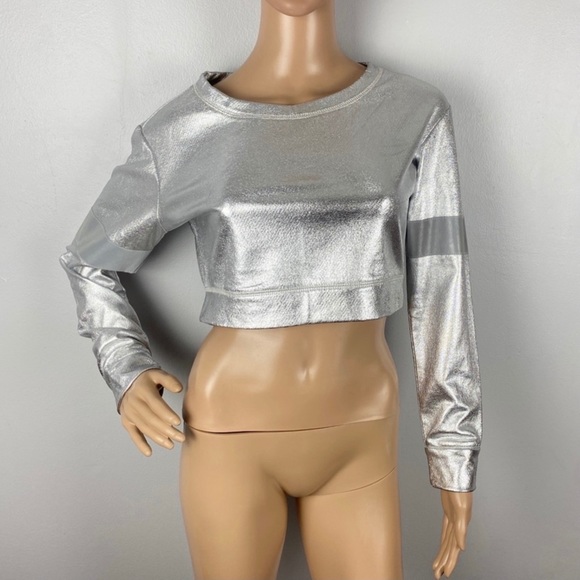 NEW NORMA KAMALI METALLIC CROPPED SWEATSHIRT - Picture 2 of 6